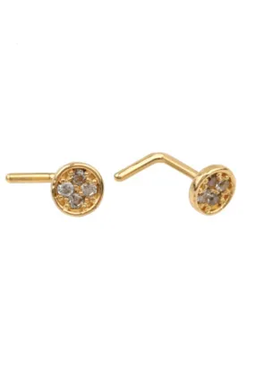 14K Solid Gold 20g Cz Round Nose Stud Piercing