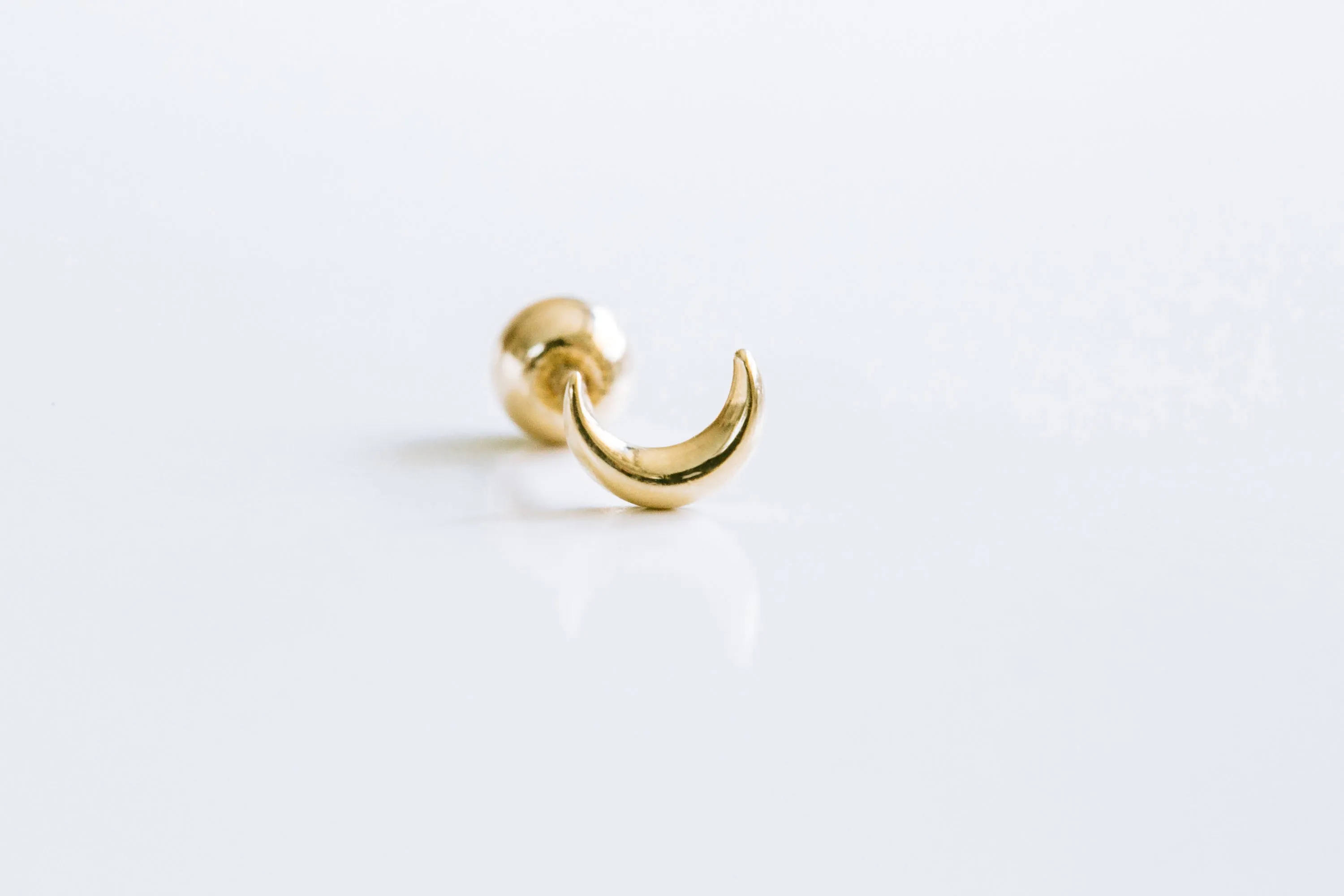 14k Solid Gold Moon Barbell Ball Ear Stud Earring Piercing