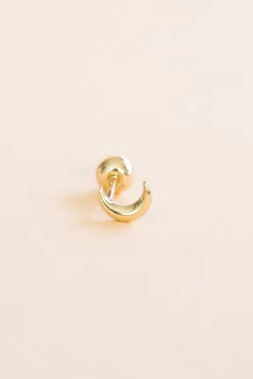 14k Solid Gold Moon Barbell Ball Ear Stud Earring Piercing