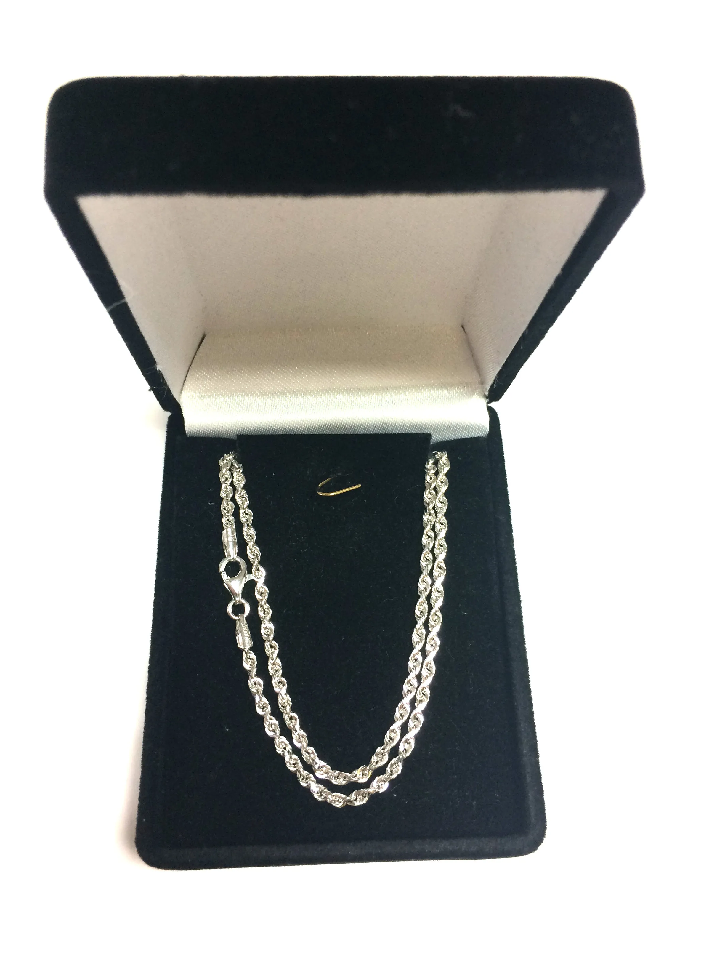 14k White Solid Gold Diamond Cut Rope Chain Necklace, 2.5mm