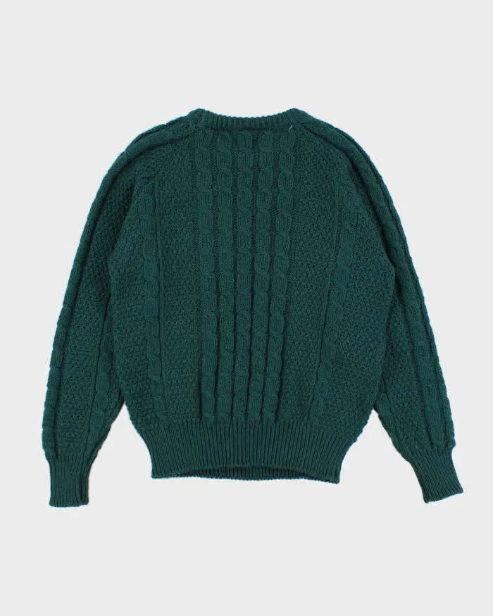 90s Vintage Mens Green Cable Knit Wool Sweater - M