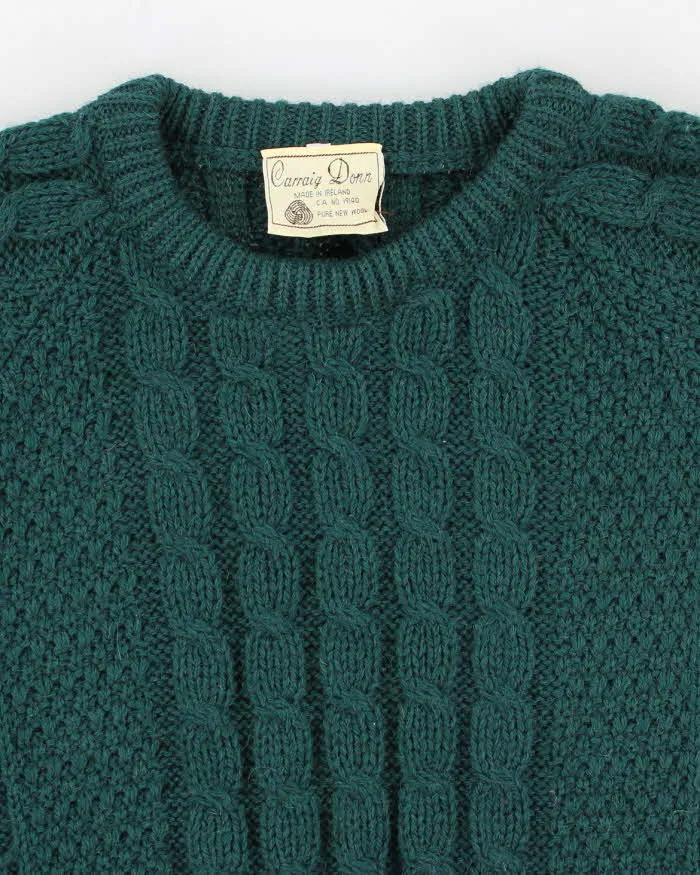 90s Vintage Mens Green Cable Knit Wool Sweater - M