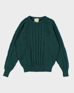 90s Vintage Mens Green Cable Knit Wool Sweater - M