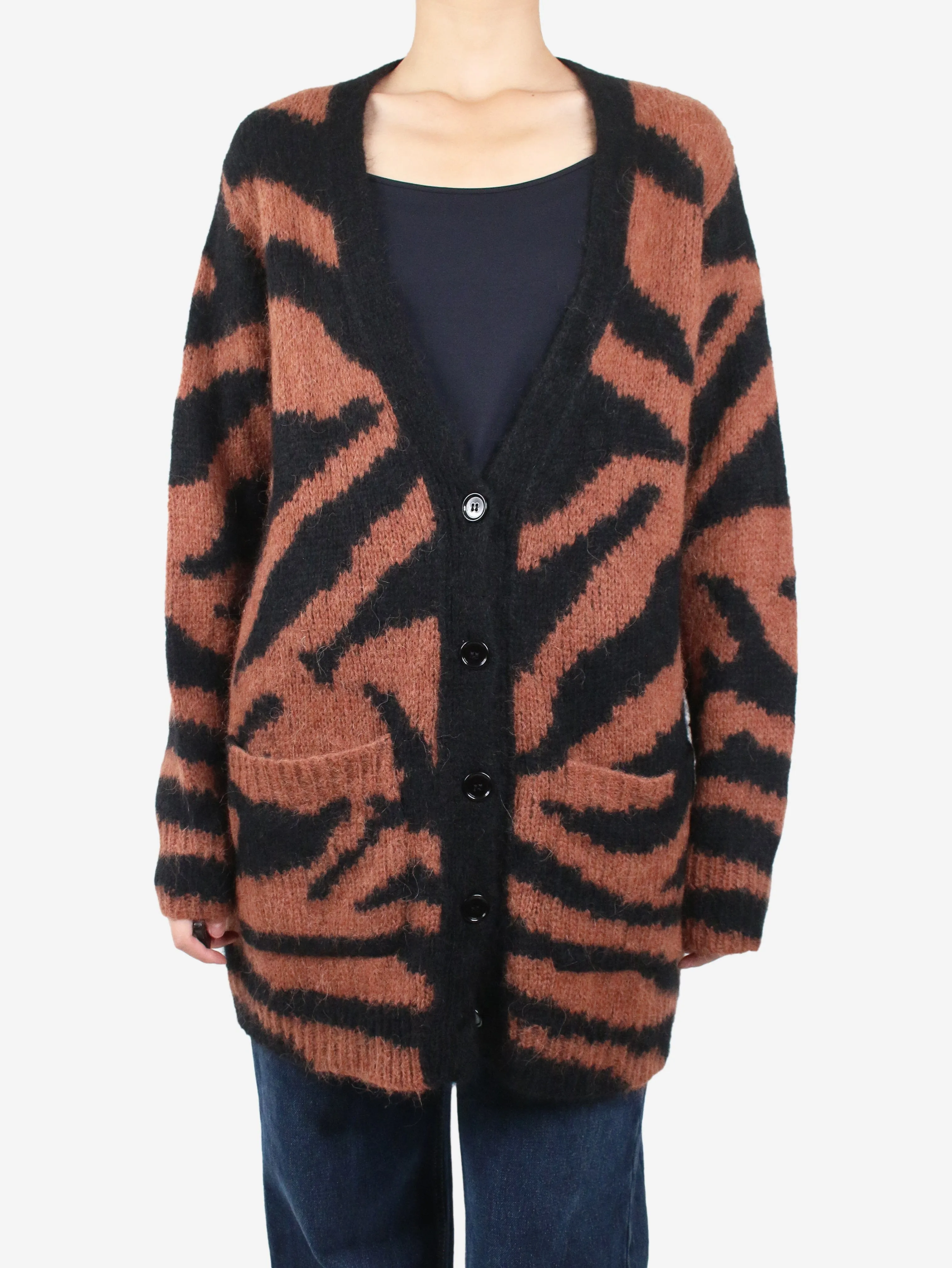 Brown animal print button-up cardigan - size M