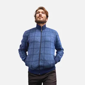 Clearance | 7 Downie St. Men's Blue Lightweight Plaid Casual Zip Bomber Jacket