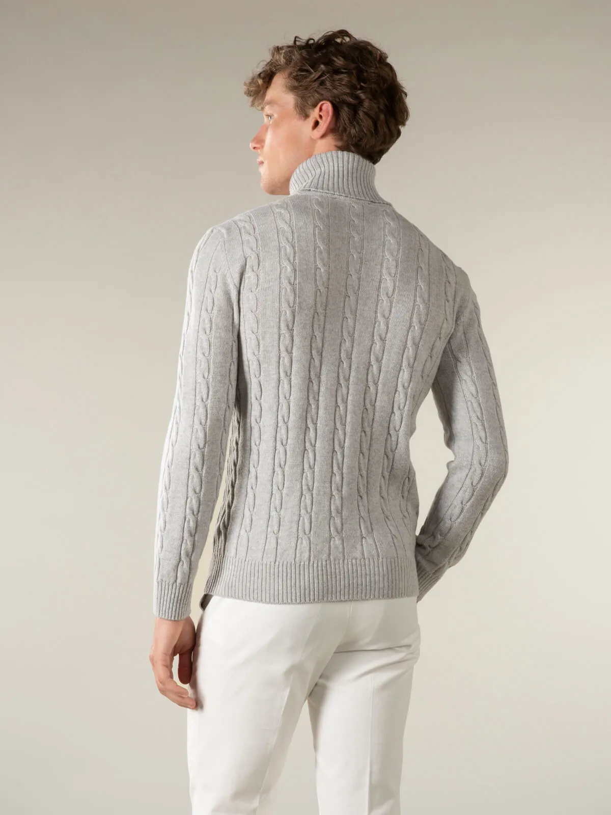 Dolcevita Cable Knit Sweater Light Grey