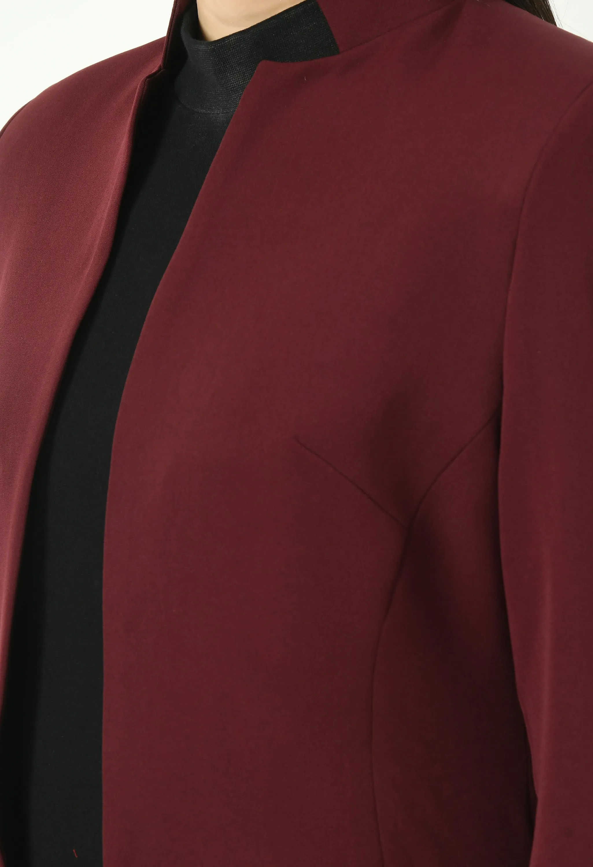 Exude Mastery Solid Long Blazer with Bootcut Trousers (Wine)