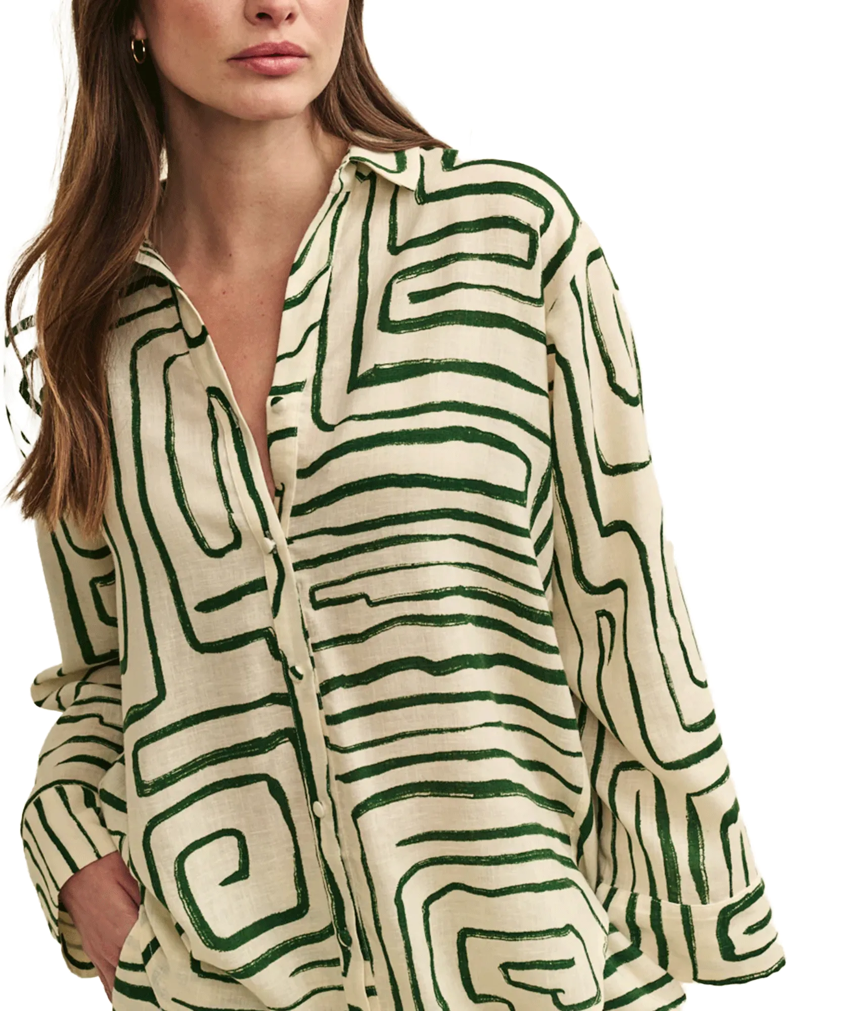 Fearne Cotton Linen-blend Abstract Shirt - Green