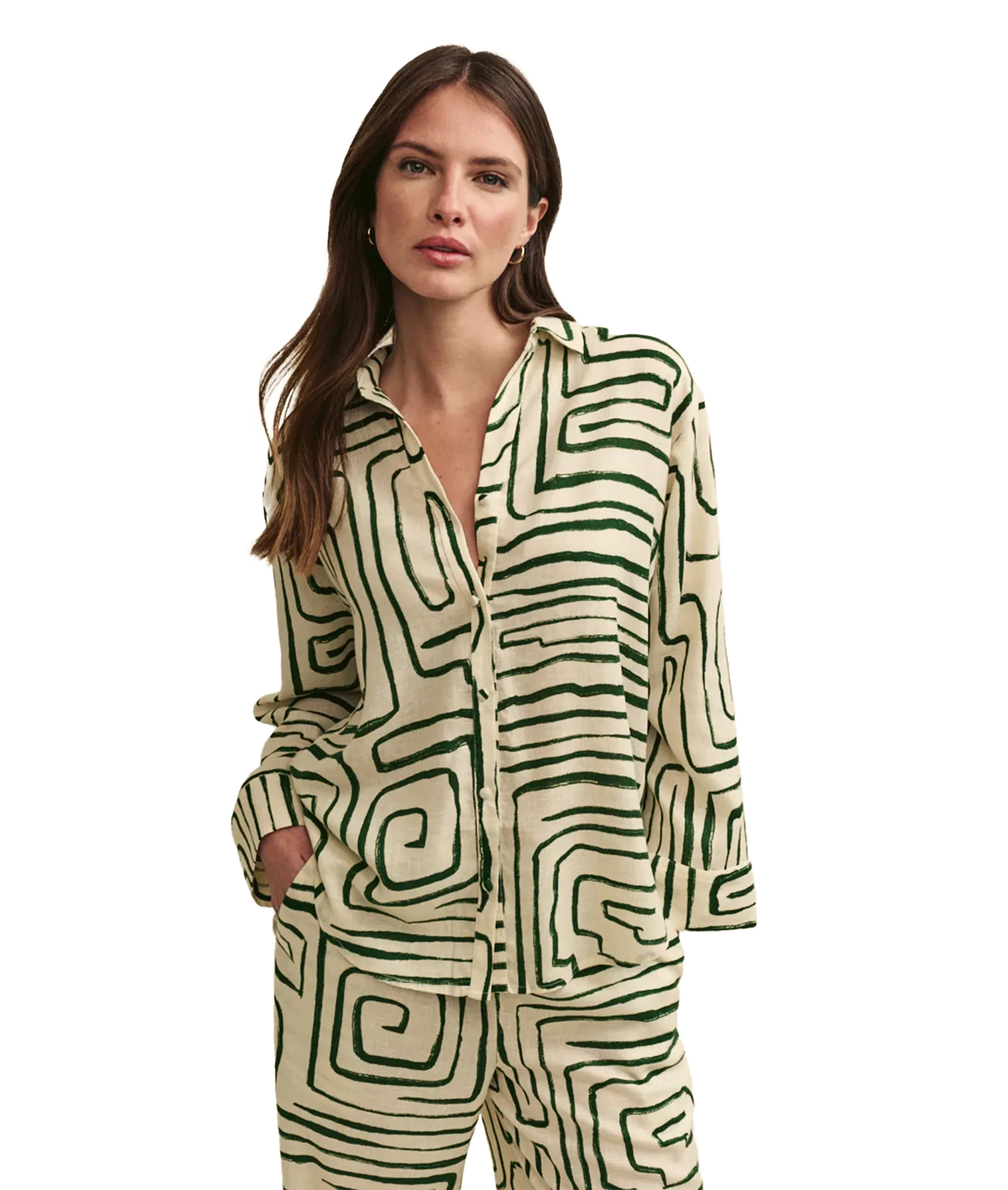 Fearne Cotton Linen-blend Abstract Shirt - Green