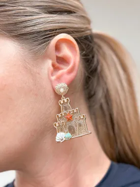 Glitter Sand Castle & Shell Drop Earrings