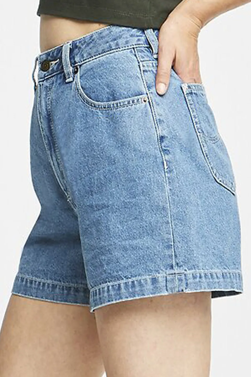 High Relaxed Solid Refined MOM Blue Denim Short