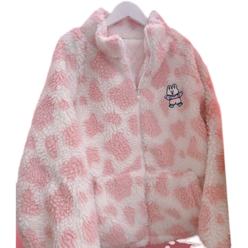 Lamb wool pink leopard print clothes BY90072