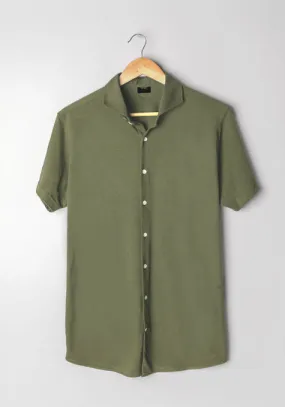 Military Green Feather Soft Piqué Half Sleeve Shirt