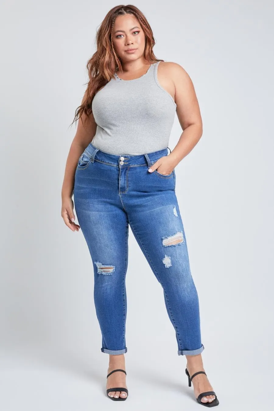 Plus Size Women's WannaBettaButt Cuffed Ankle Jeans-Sale