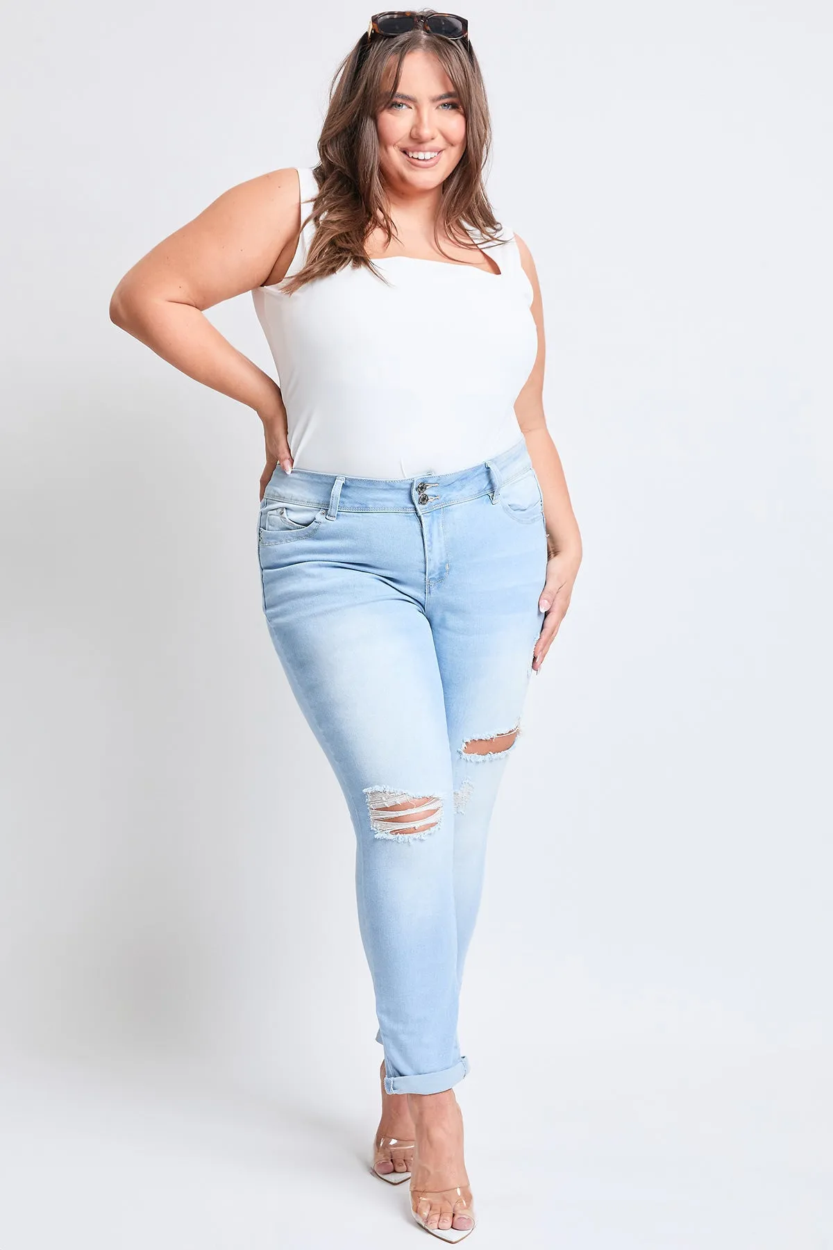 Plus Size Women's WannaBettaButt Cuffed Ankle Jeans-Sale