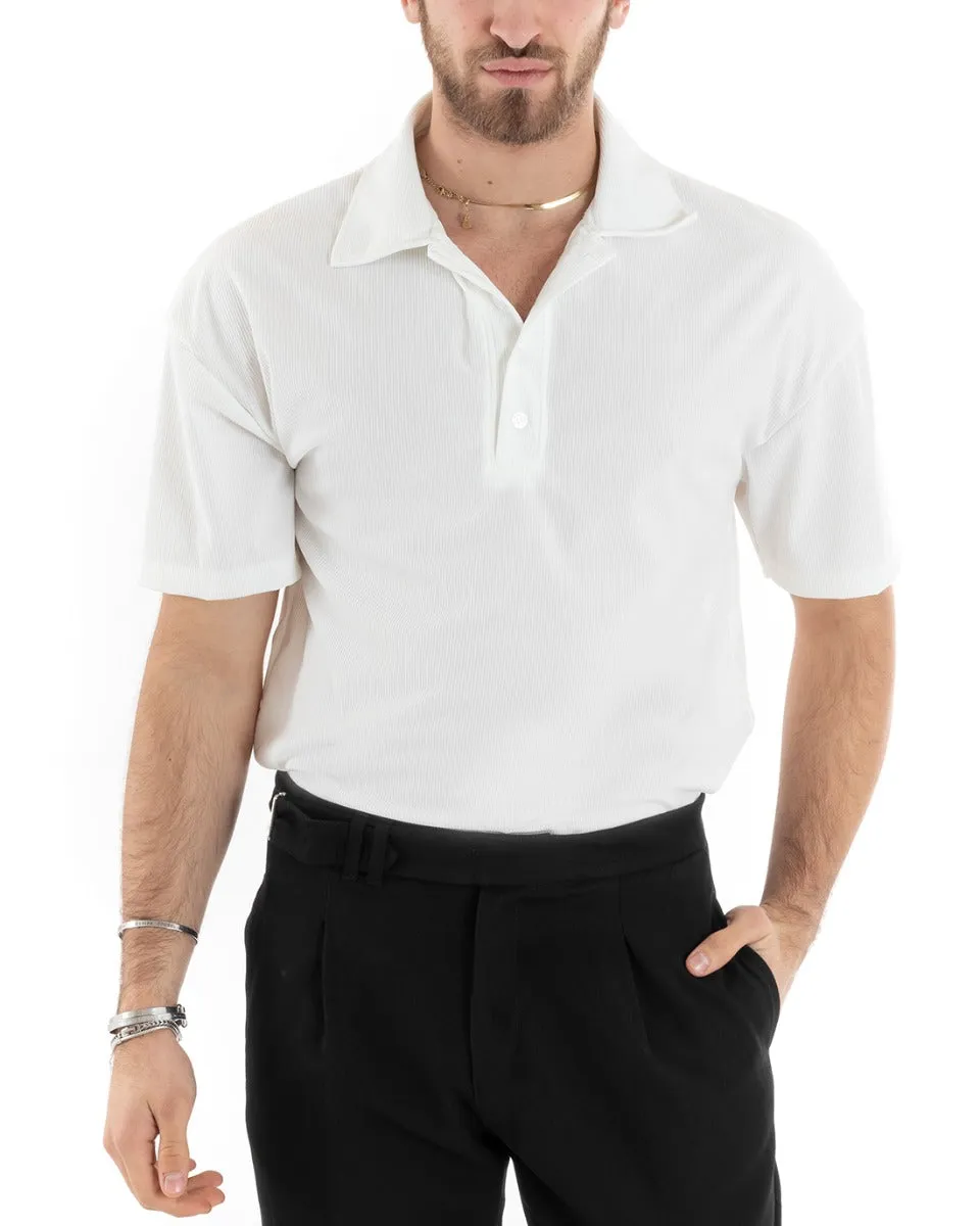 Polo Uomo Tinta Unita Costine Tinta Unita Bianca Colletto Manica Corta Casual GIOSAL-TS2876A