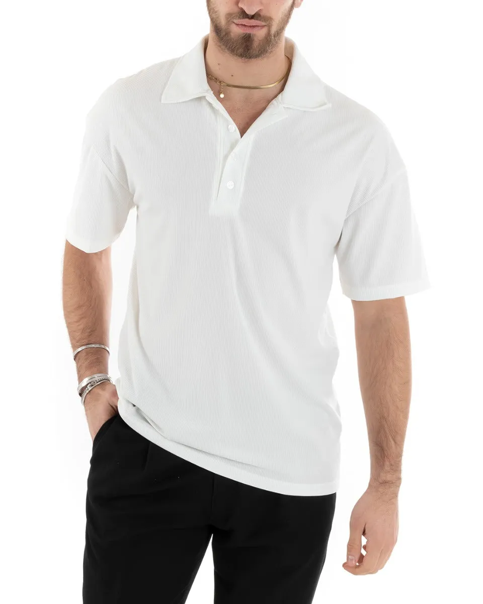 Polo Uomo Tinta Unita Costine Tinta Unita Bianca Colletto Manica Corta Casual GIOSAL-TS2876A