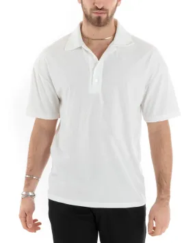 Polo Uomo Tinta Unita Costine Tinta Unita Bianca Colletto Manica Corta Casual GIOSAL-TS2876A