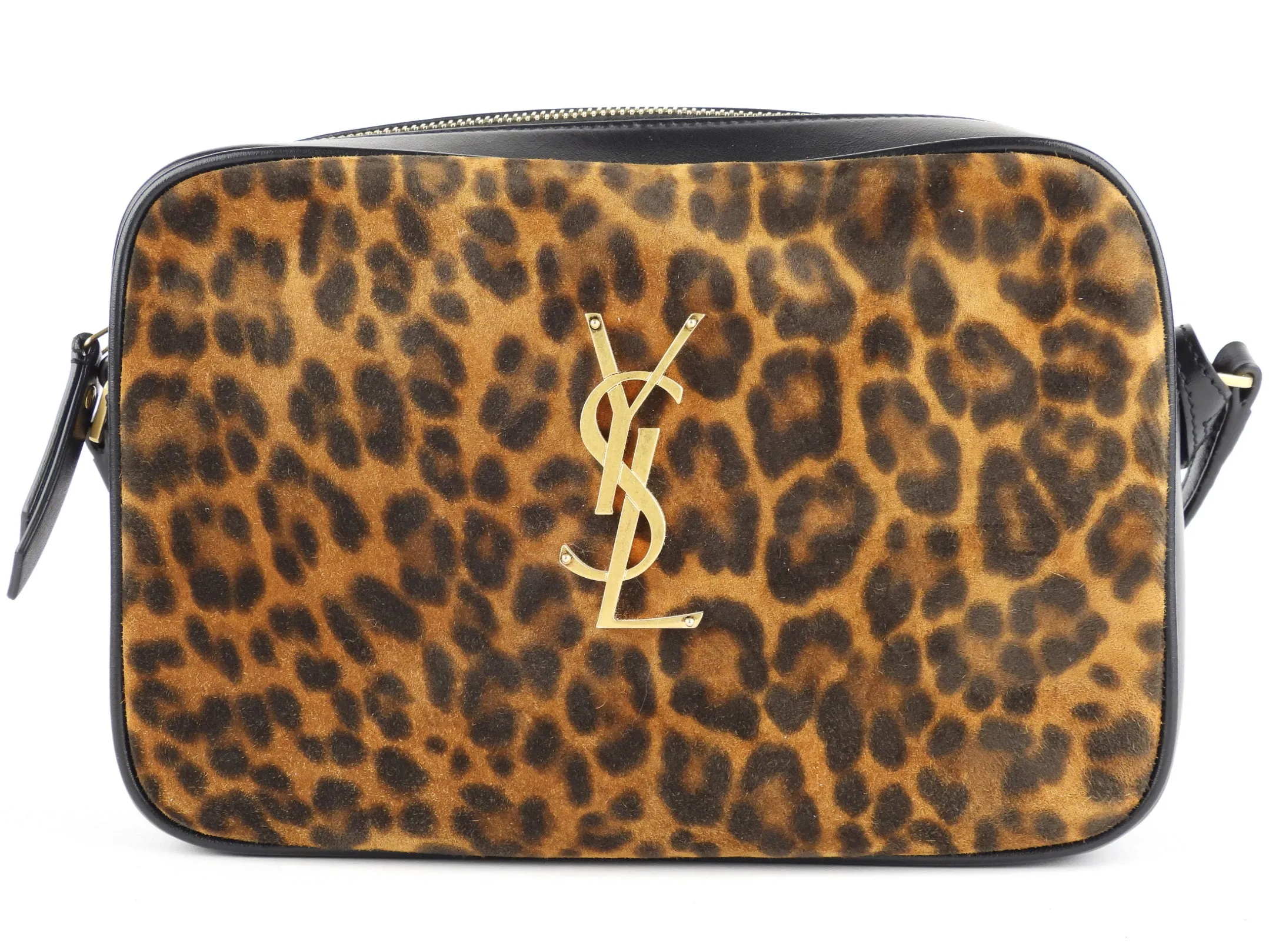 Saint Laurent Calfskin and Leopard Print YSL Monogram Lou Camera Bag