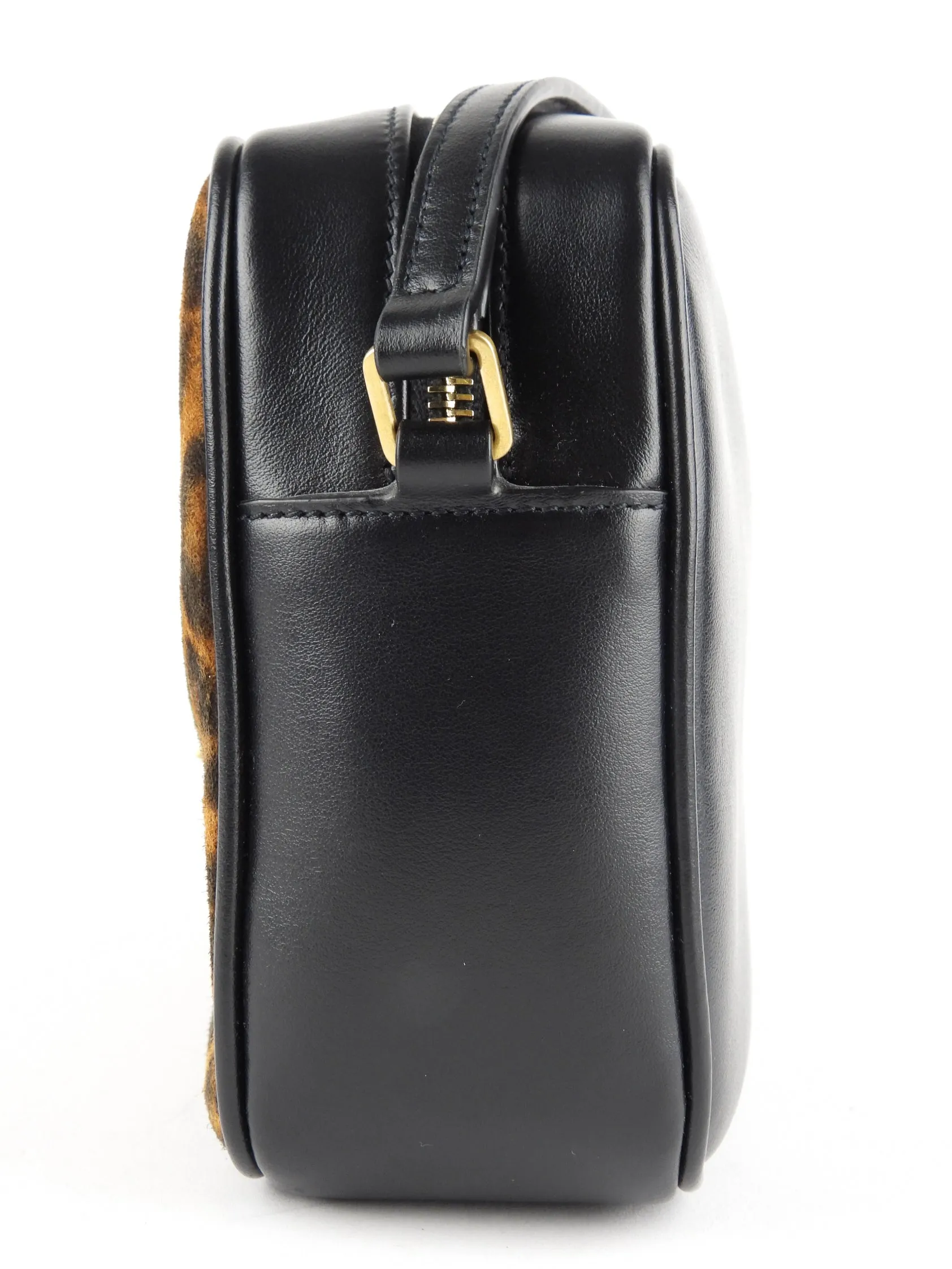 Saint Laurent Calfskin and Leopard Print YSL Monogram Lou Camera Bag