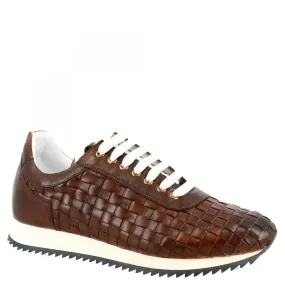 Sneakers casual da uomo fatte a mano in pelle intrecciata brandy