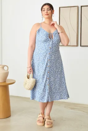 Sunset Vacation Plus Size Cutout Floral Spaghetti Strap Dress