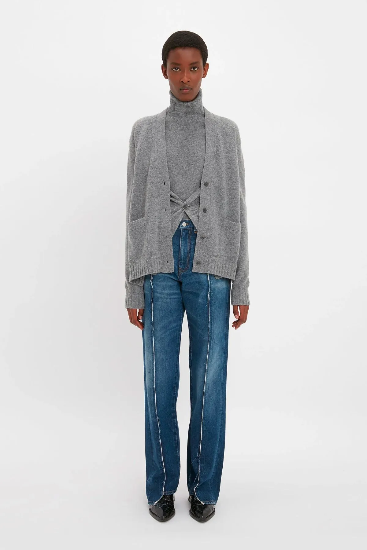 Victoria Beckham Double Layer Cardigan - Grey Melange