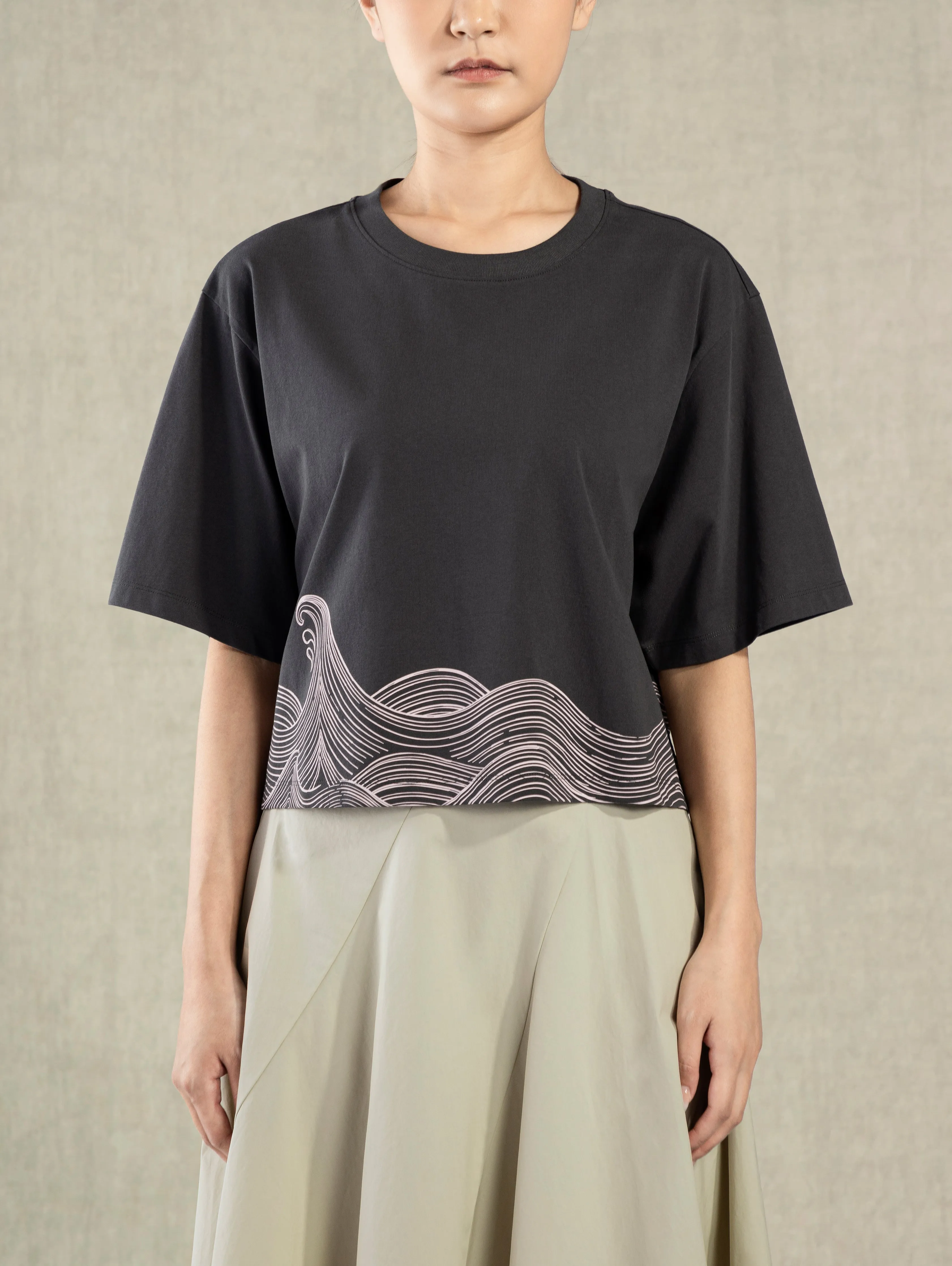 Wave Print Boxy Tee Dk Shadow