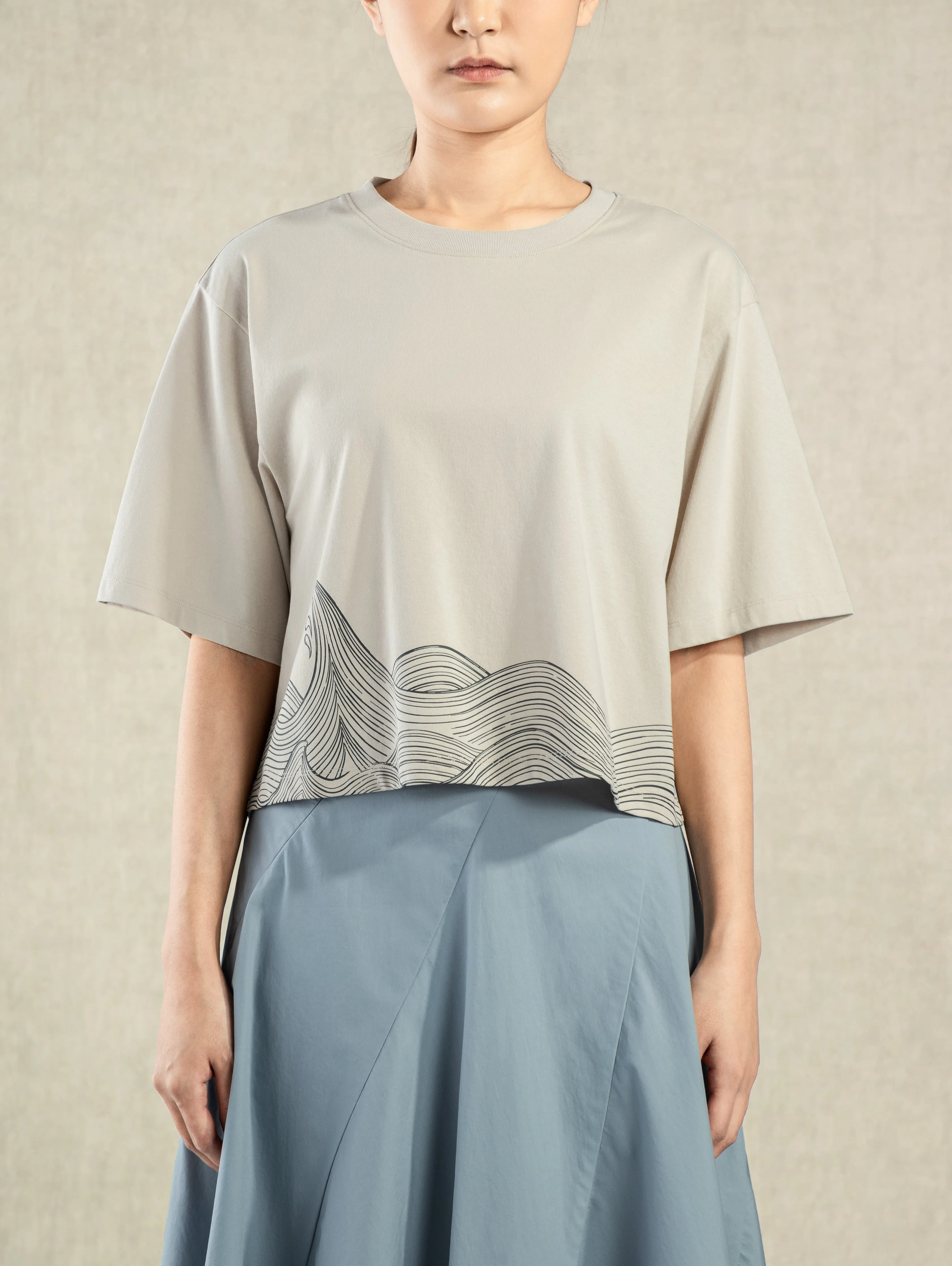 Wave Print Boxy Tee Pumice Stone