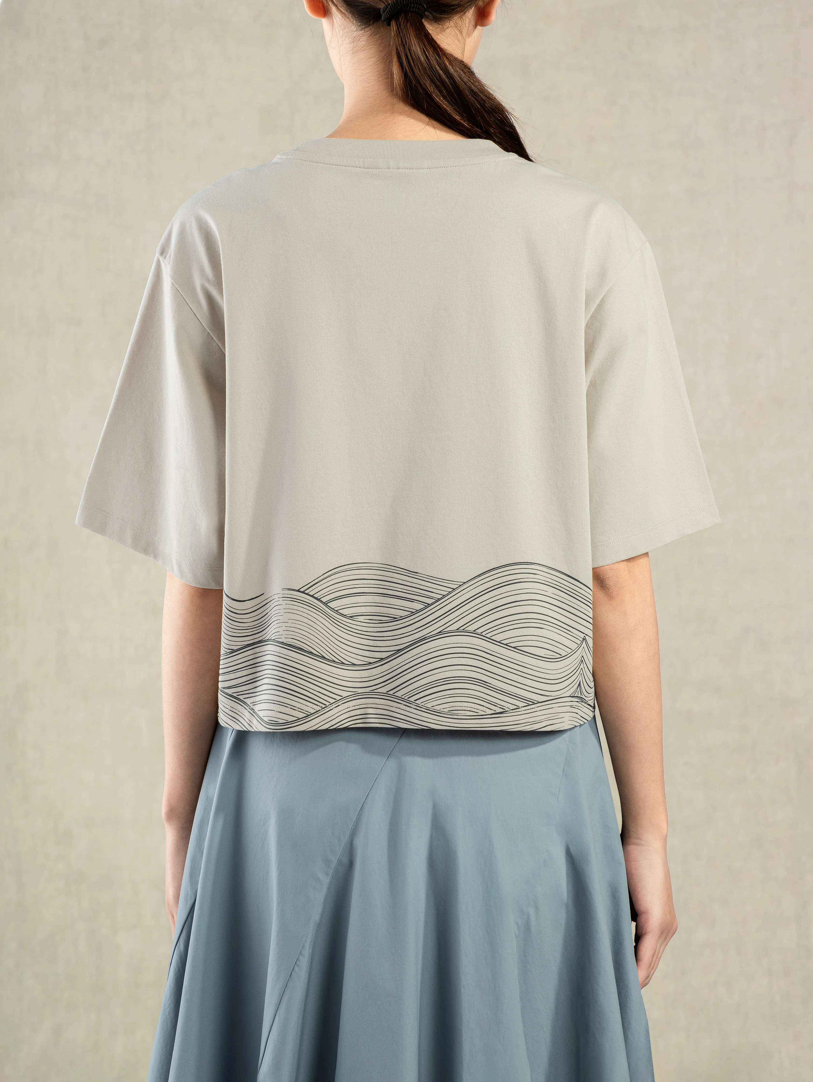 Wave Print Boxy Tee Pumice Stone