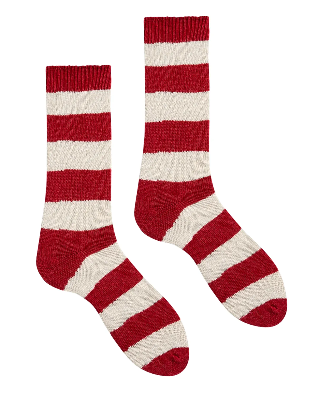 Women's Rugby Stripe Wool Cashmere Crew Socks (Red)